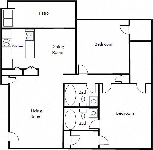 2 Bed / 2 Bath Floor Plan 9